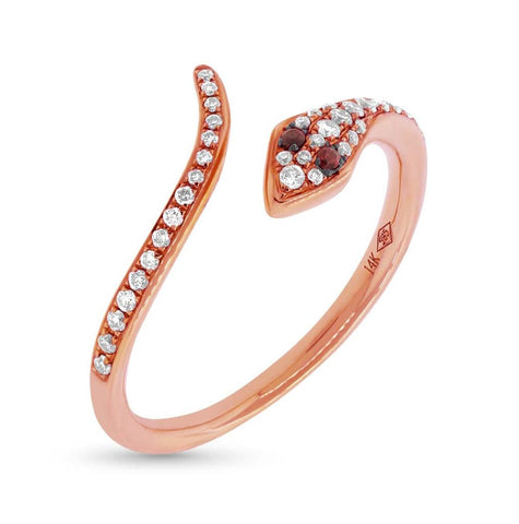 0.19 Ctw Diamond And 0.03 Ctw Ruby 14k Rose Gold Snake Ring Size 3