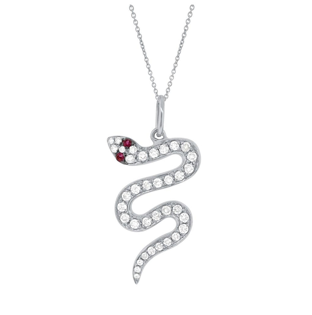 0.22 Ctw Diamond And 0.02 Ctw Ruby 14k White Gold Snake Pendant Necklace With 18 Inch Chain