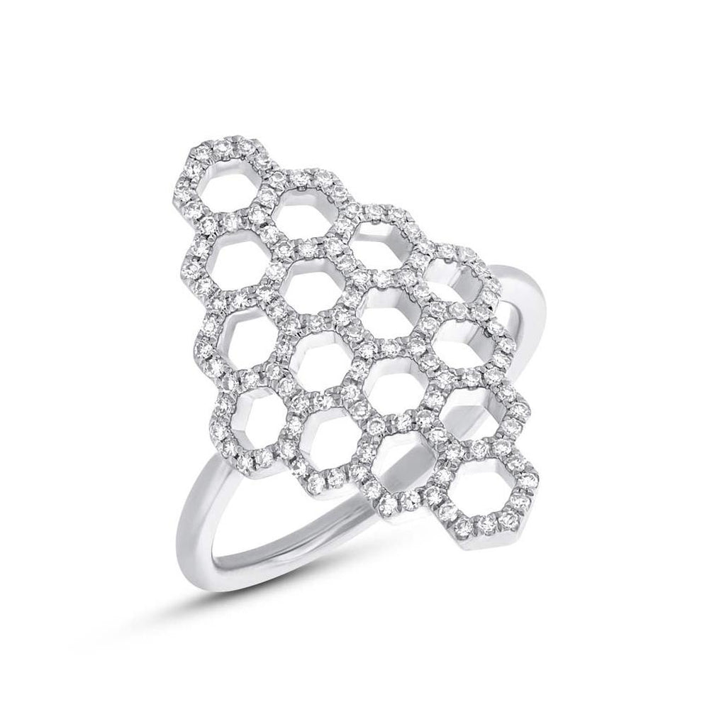 0.30 Ctw 14k White Gold Diamond Honeycomb Ring