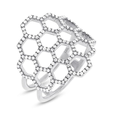 0.47 Ctw 14k White Gold Diamond Honeycomb Ring