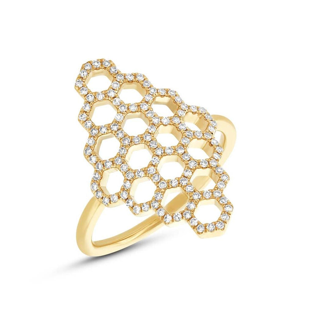 0.30 Ctw 14k Yellow Gold Diamond Honeycomb Ring Size 6