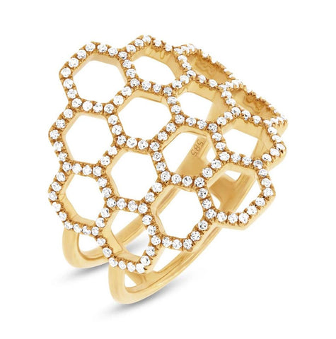 0.47 Ctw 14k Yellow Gold Diamond Honeycomb Ring Size 6