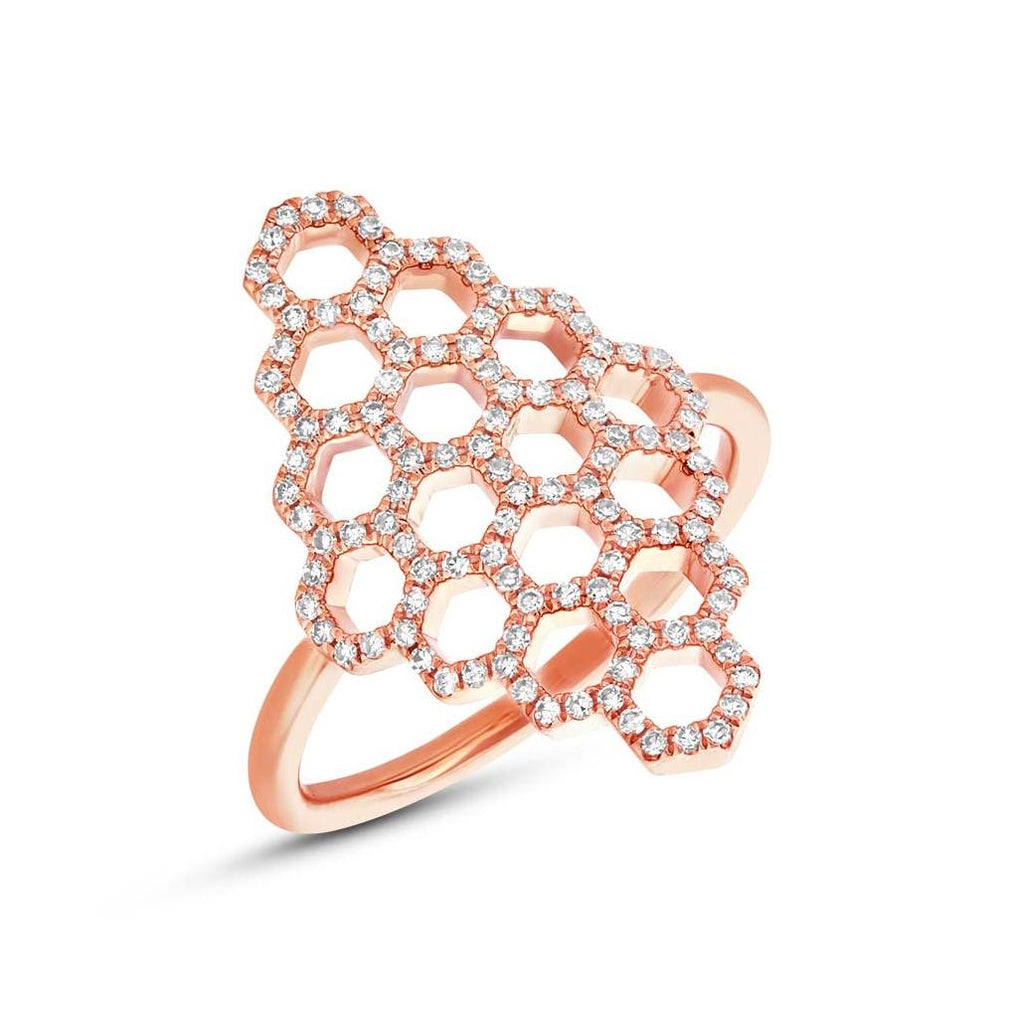 0.30 Ctw 14k Rose Gold Diamond Honeycomb Ring