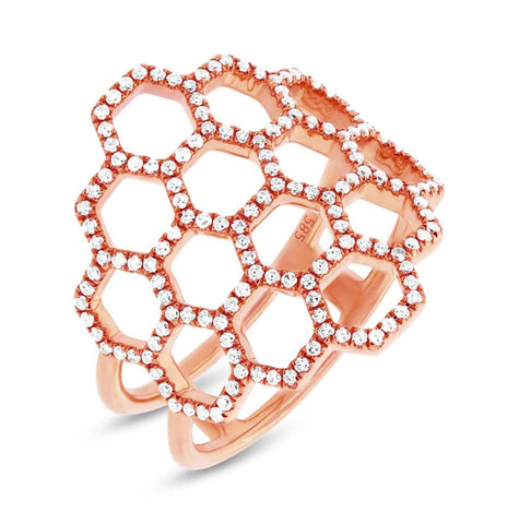 0.47 Ctw 14k Rose Gold Diamond Honeycomb Ring Size 6