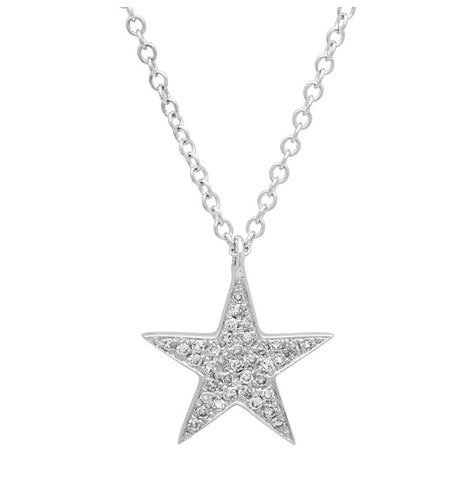 0.09 Ctw 14k White Gold Diamond Star Pendant Necklace With 18 Inch Chain