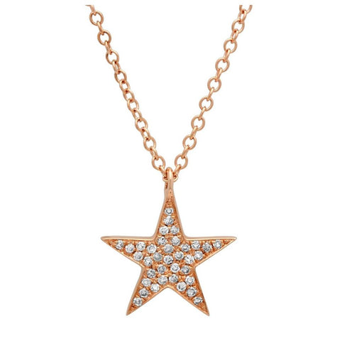 0.09 Ctw 14k Rose Gold Diamond Star Pendant Necklace With 18 Inch Chain