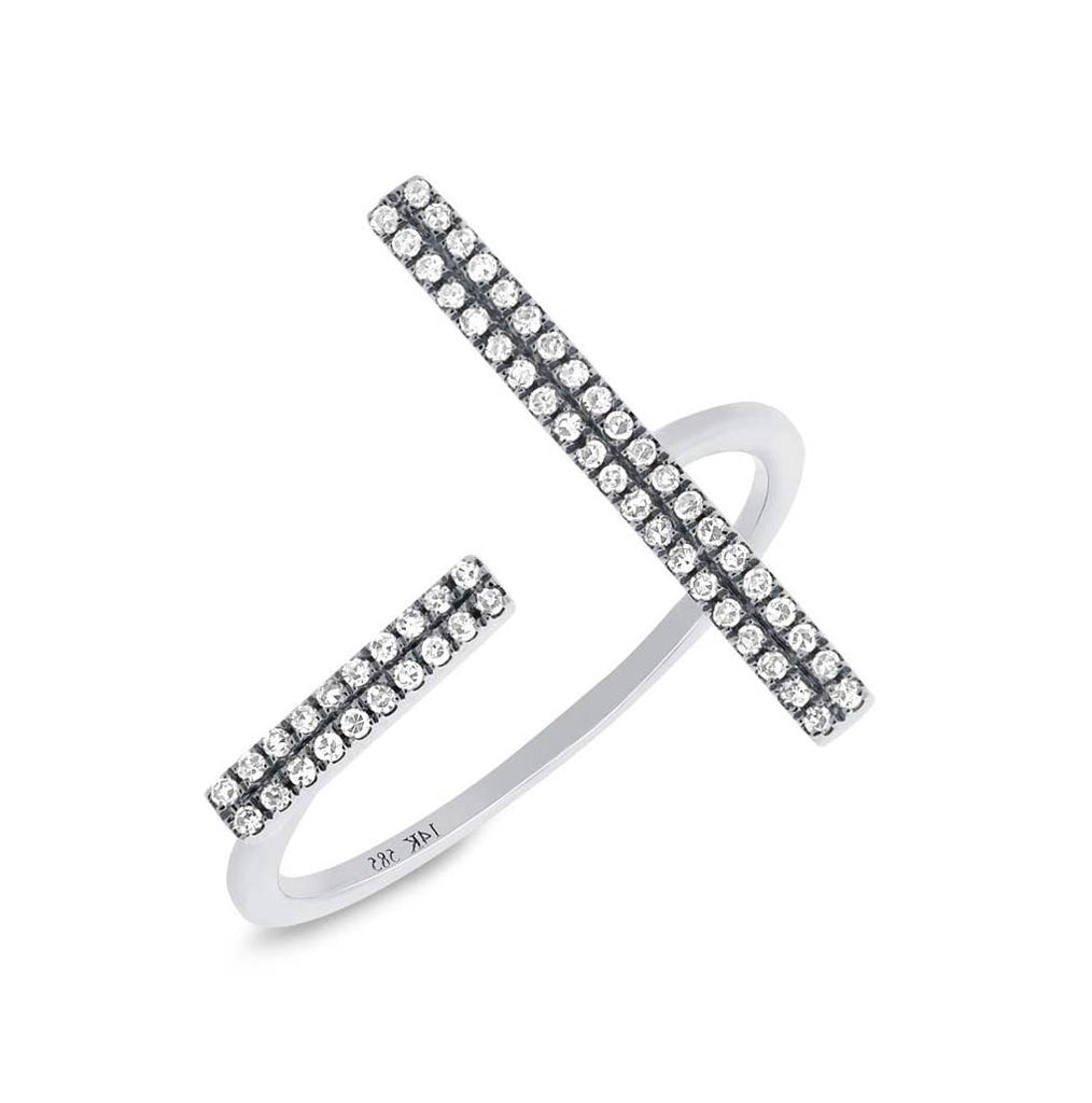 0.14 Ctw 14k White Gold Diamond Bar Womens Ring