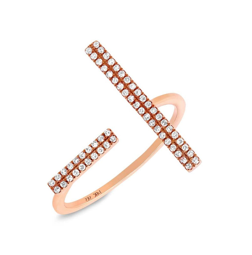 0.14 Ctw 14k Rose Gold Diamond Bar Womens Ring
