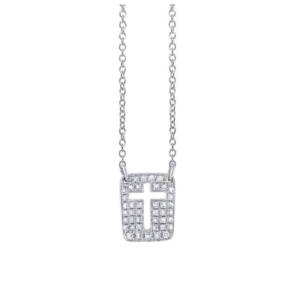 0.13 Ctw 14k White Gold Diamond Cross Necklace