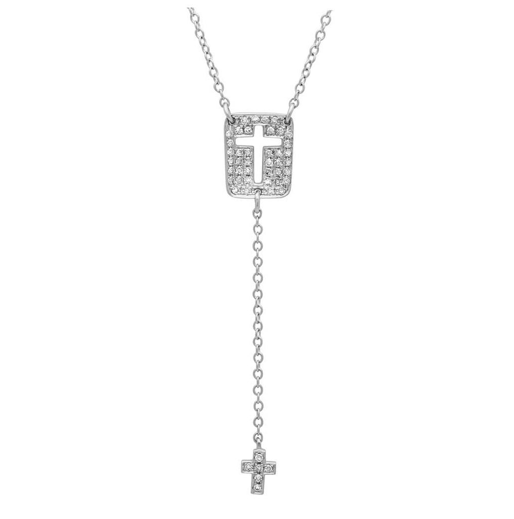 0.16 Ctw 14k White Gold Diamond Cross Necklace