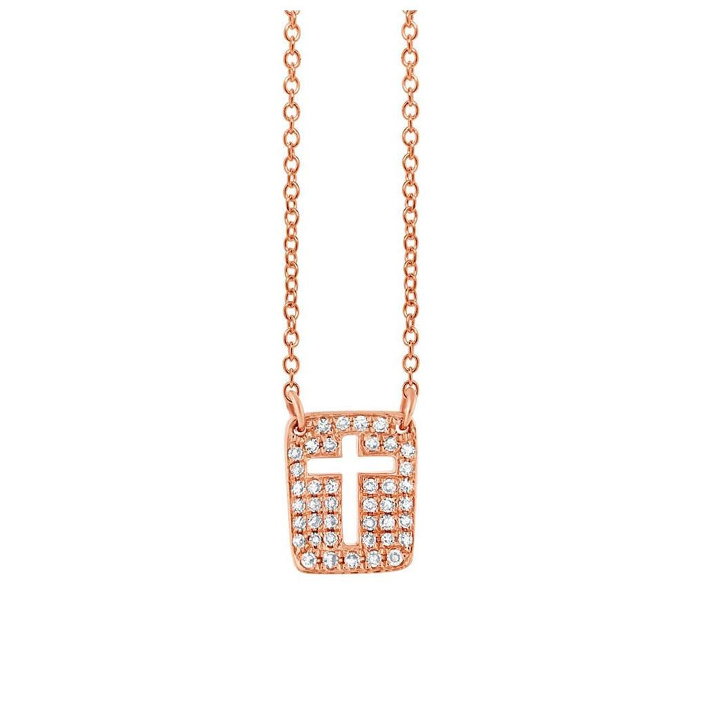 0.13 Ctw 14k Rose Gold Diamond Cross Necklace