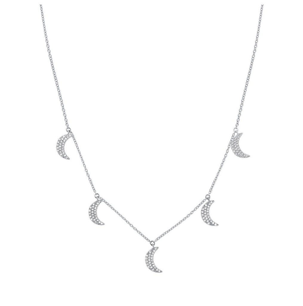 0.30 Ctw 14k White Gold Diamond Crescent Moon Necklace