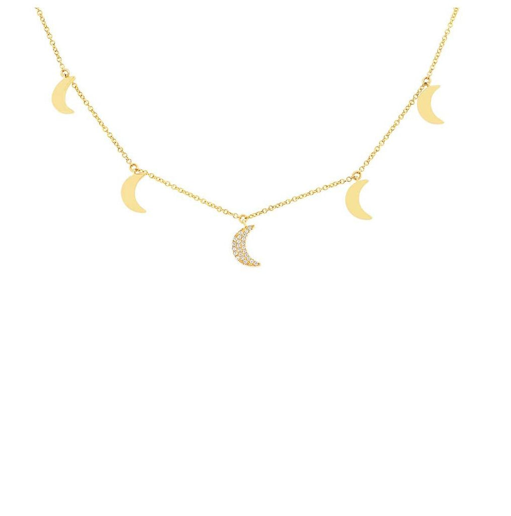 0.06 Ctw 14k Yellow Gold Diamond Crescent Moon Necklace