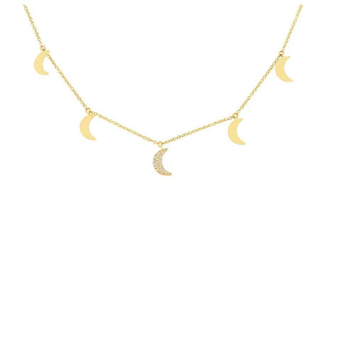 0.06 Ctw 14k Yellow Gold Diamond Crescent Moon Necklace