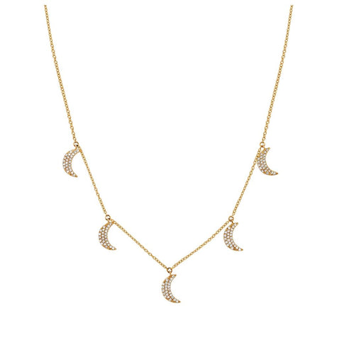 0.30 Ctw 14k Yellow Gold Diamond Crescent Moon Necklace