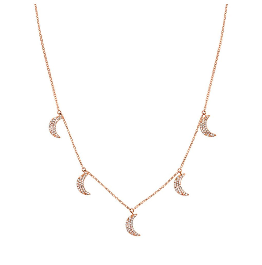 0.30 Ctw 14k Rose Gold Diamond Crescent Moon Necklace