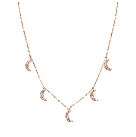 0.30 Ctw 14k Rose Gold Diamond Crescent Moon Necklace