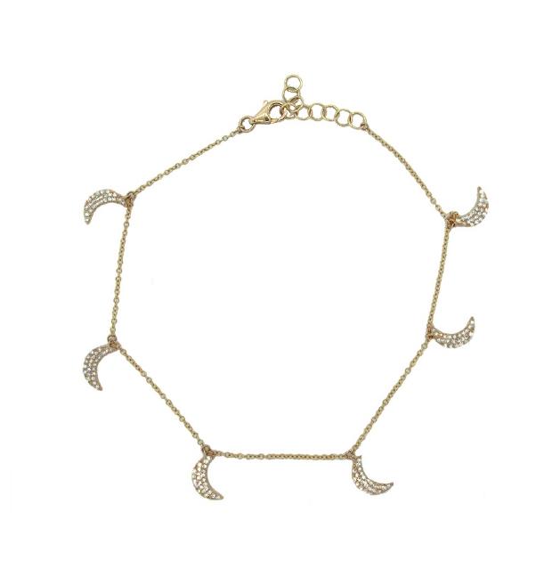 0.35 Ctw 14k Yellow Gold Diamond Crescent Moon Anklet