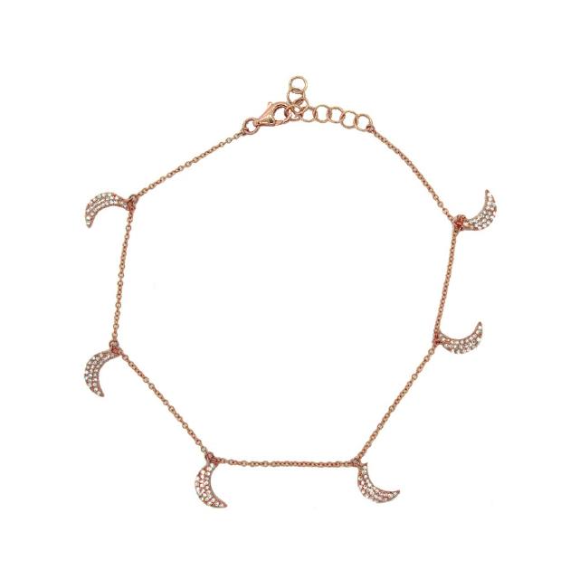 0.35 Ctw 14k Rose Gold Diamond Crescent Moon Anklet