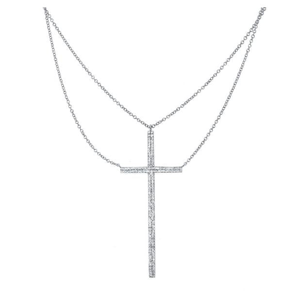 0.34 Ctw 14k White Gold Diamond Cross Necklace