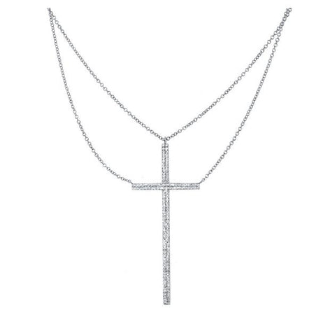 0.34 Ctw 14k White Gold Diamond Cross Necklace