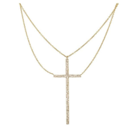 0.34 Ctw 14k Yellow Gold Diamond Cross Necklace