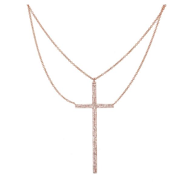 0.34 Ctw 14k Rose Gold Diamond Cross Necklace