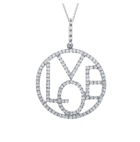 0.36 Ctw 14k White Gold Diamond "love" Pendant Necklace With 18 Inch Chain