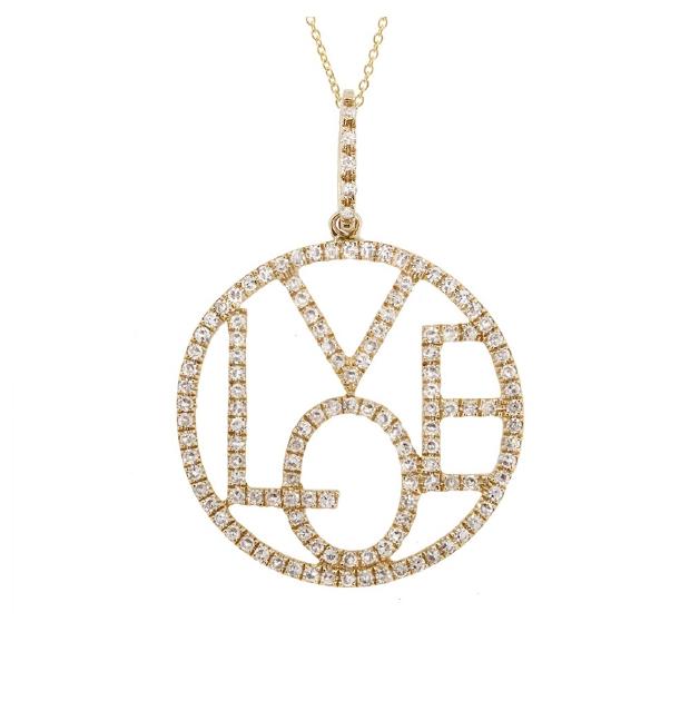 0.36 Ctw 14k Yellow Gold Diamond "love" Pendant Necklace With 18 Inch Chain