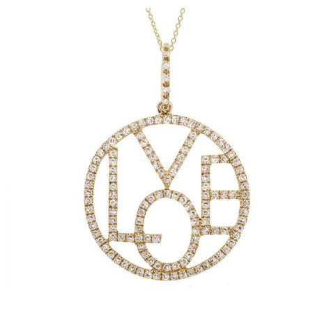 0.36 Ctw 14k Yellow Gold Diamond "love" Pendant Necklace With 18 Inch Chain