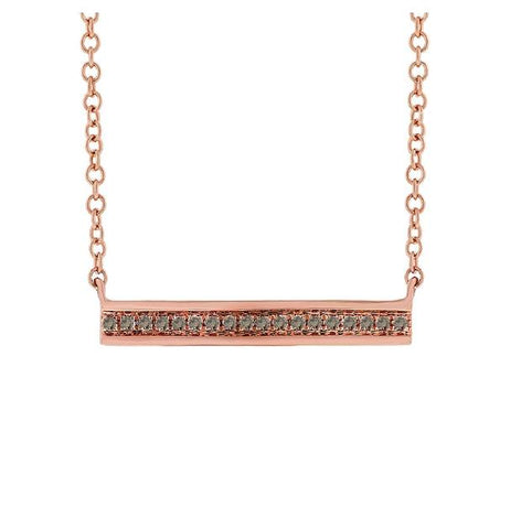 0.06 Ctw 14k Rose Gold Champagne Diamond Bar Necklace