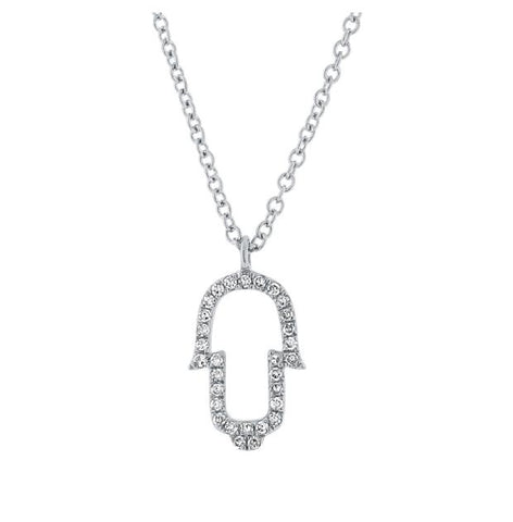 0.08 Ctw 14k White Gold Diamond Hamsa Pendant Necklace With 18 Inch Chain