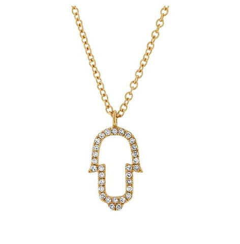 0.08 Ctw 14k Yellow Gold Diamond Hamsa Pendant Necklace With 18 Inch Chain