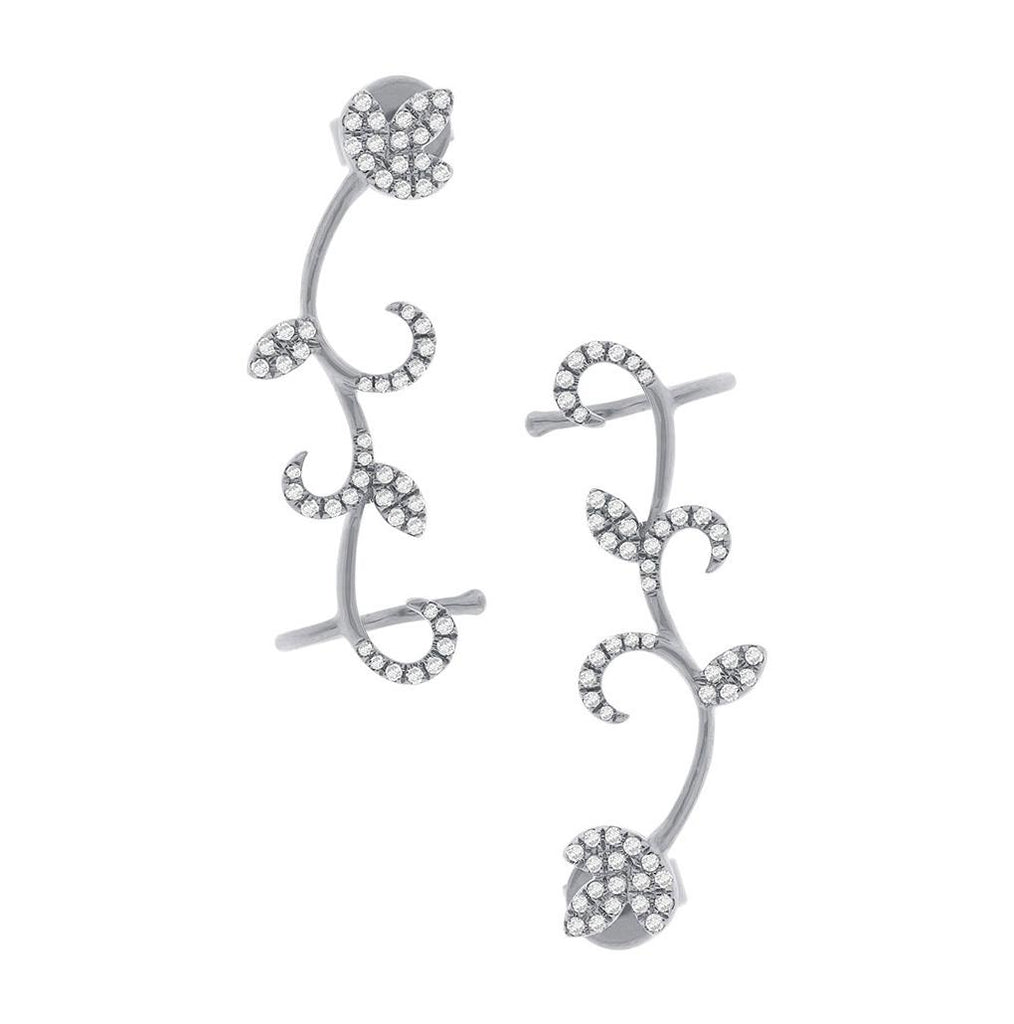 0.29 Ctw 14k White Gold Diamond Leaf Ear Crawler Earring