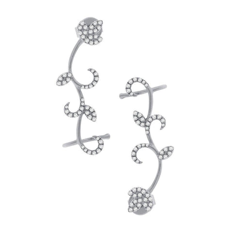 0.29 Ctw 14k White Gold Diamond Leaf Ear Crawler Earring