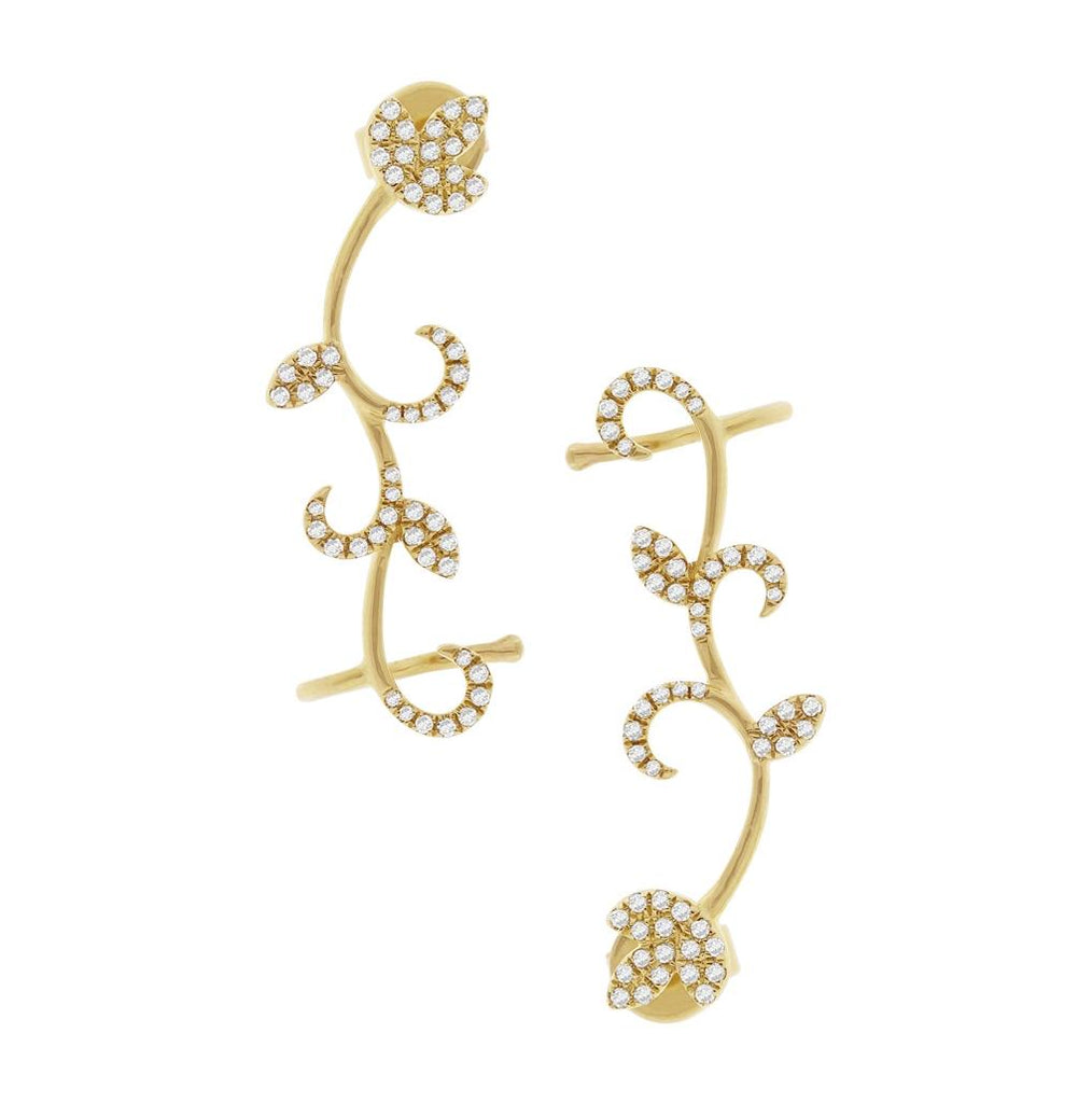 0.29 Ctw 14k Yellow Gold Diamond Leaf Ear Crawler Earring