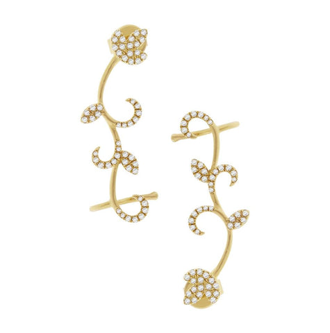 0.29 Ctw 14k Yellow Gold Diamond Leaf Ear Crawler Earring