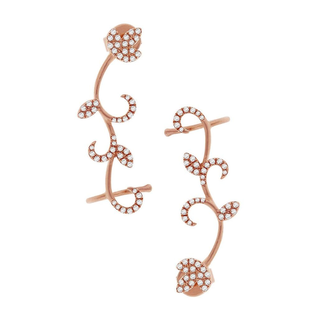 0.29 Ctw 14k Rose Gold Diamond Leaf Ear Crawler Earring