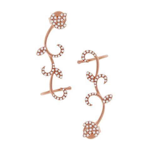 0.29 Ctw 14k Rose Gold Diamond Leaf Ear Crawler Earring