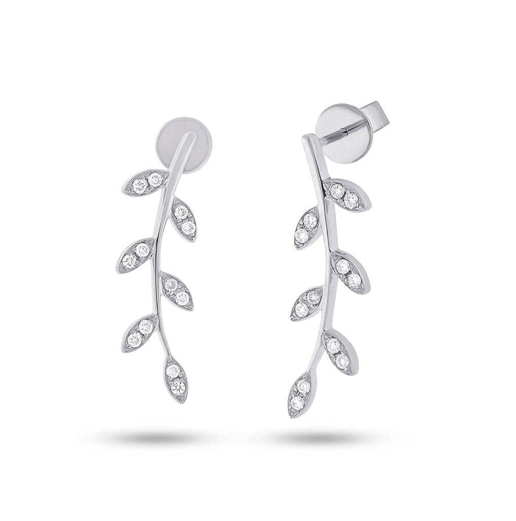 0.19 Ctw 14k White Gold Diamond Leaf Earring