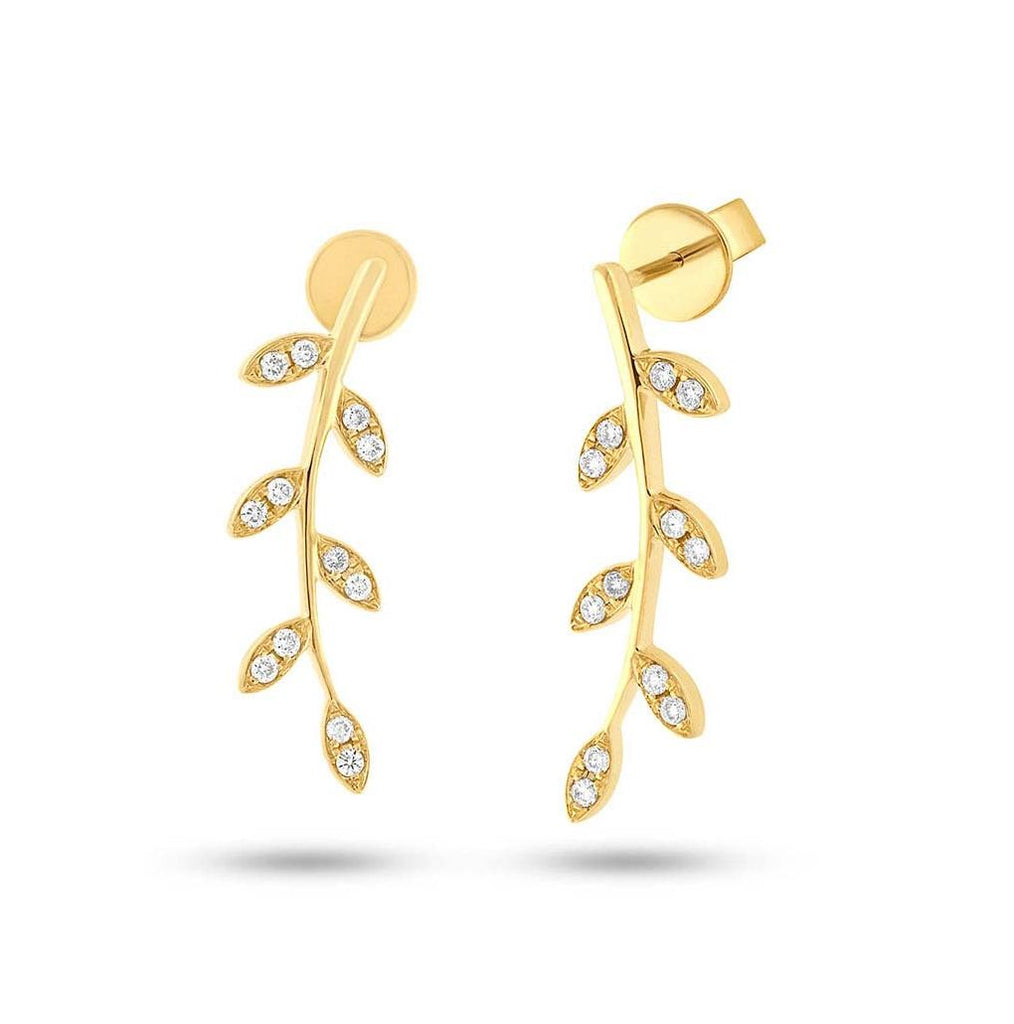 0.19 Ctw 14k Yellow Gold Diamond Leaf Earring