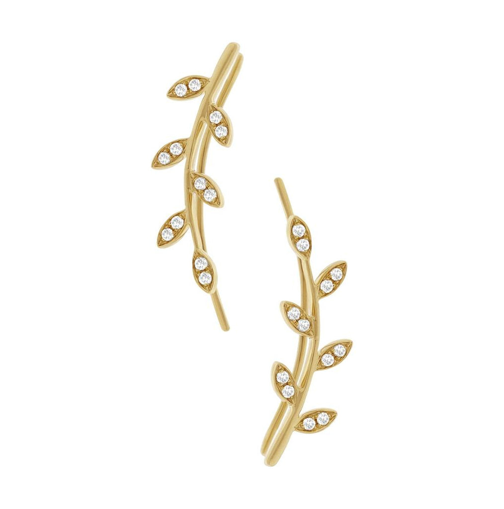 0.19 Ctw 14k Yellow Gold Diamond Leaf Ear Crawler Earring