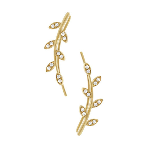 0.19 Ctw 14k Yellow Gold Diamond Leaf Ear Crawler Earring