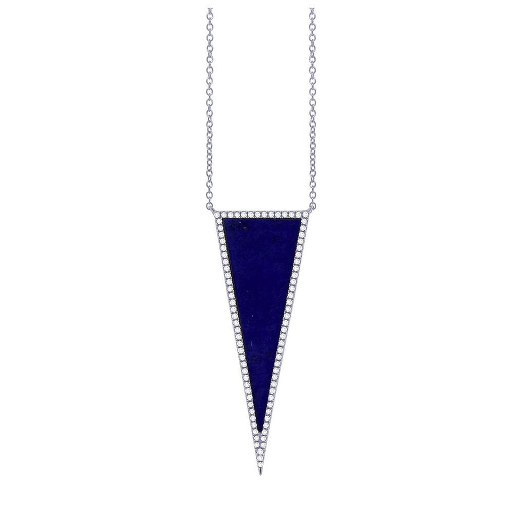 0.25 Ctw Diamond And 2.77 Ctw Lapis 14k White Gold Triangle Necklace