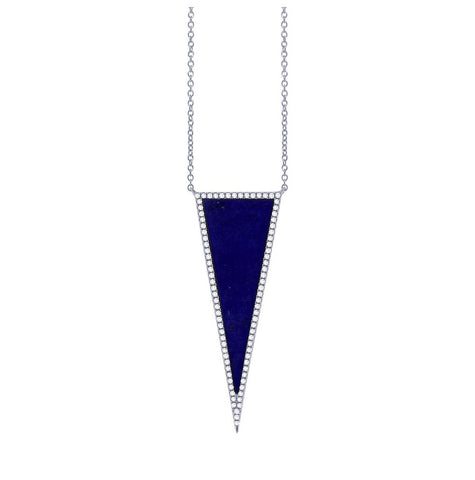 0.25 Ctw Diamond And 2.77 Ctw Lapis 14k White Gold Triangle Necklace