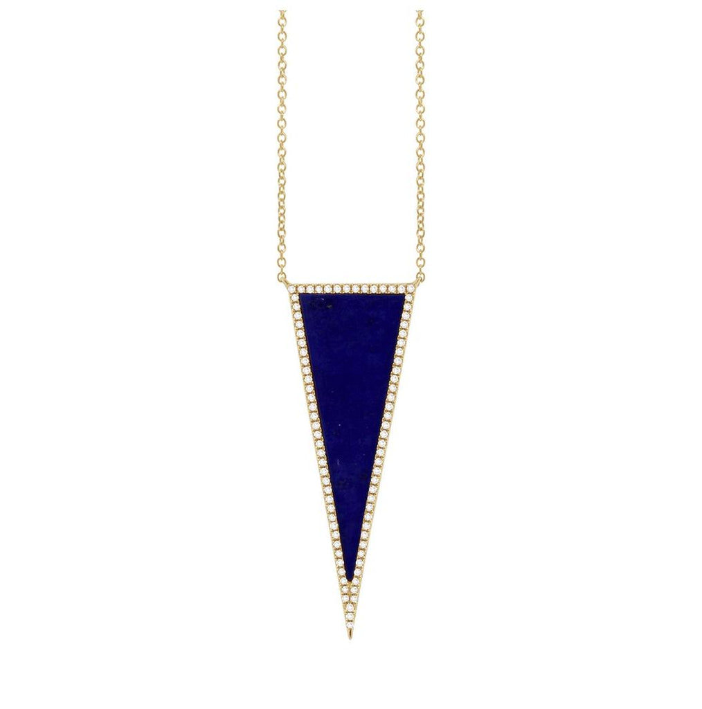 0.25 Ctw Diamond And 2.77 Ctw Lapis 14k Yellow Gold Triangle Necklace