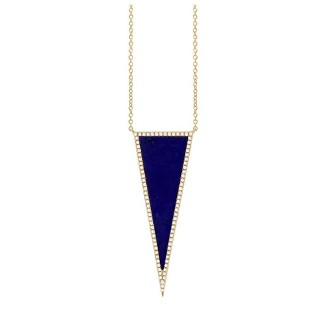 0.25 Ctw Diamond And 2.77 Ctw Lapis 14k Yellow Gold Triangle Necklace