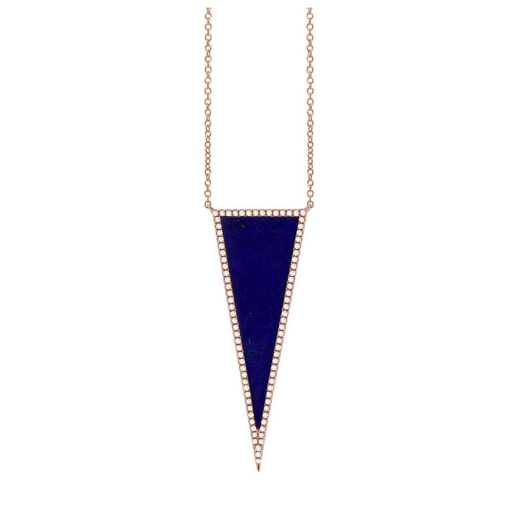 0.25 Ctw Diamond And 2.77 Ctw Lapis 14k Rose Gold Triangle Necklace