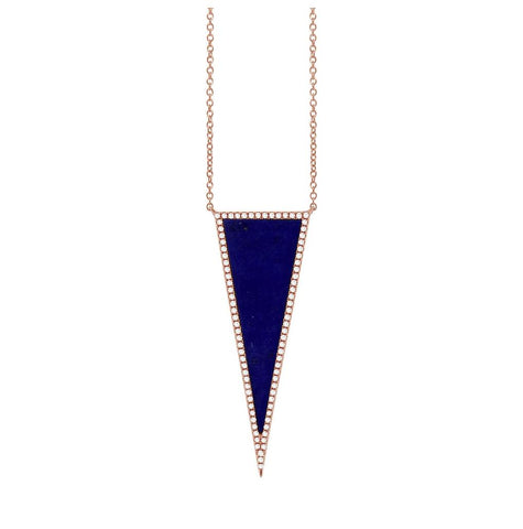 0.25 Ctw Diamond And 2.77 Ctw Lapis 14k Rose Gold Triangle Necklace