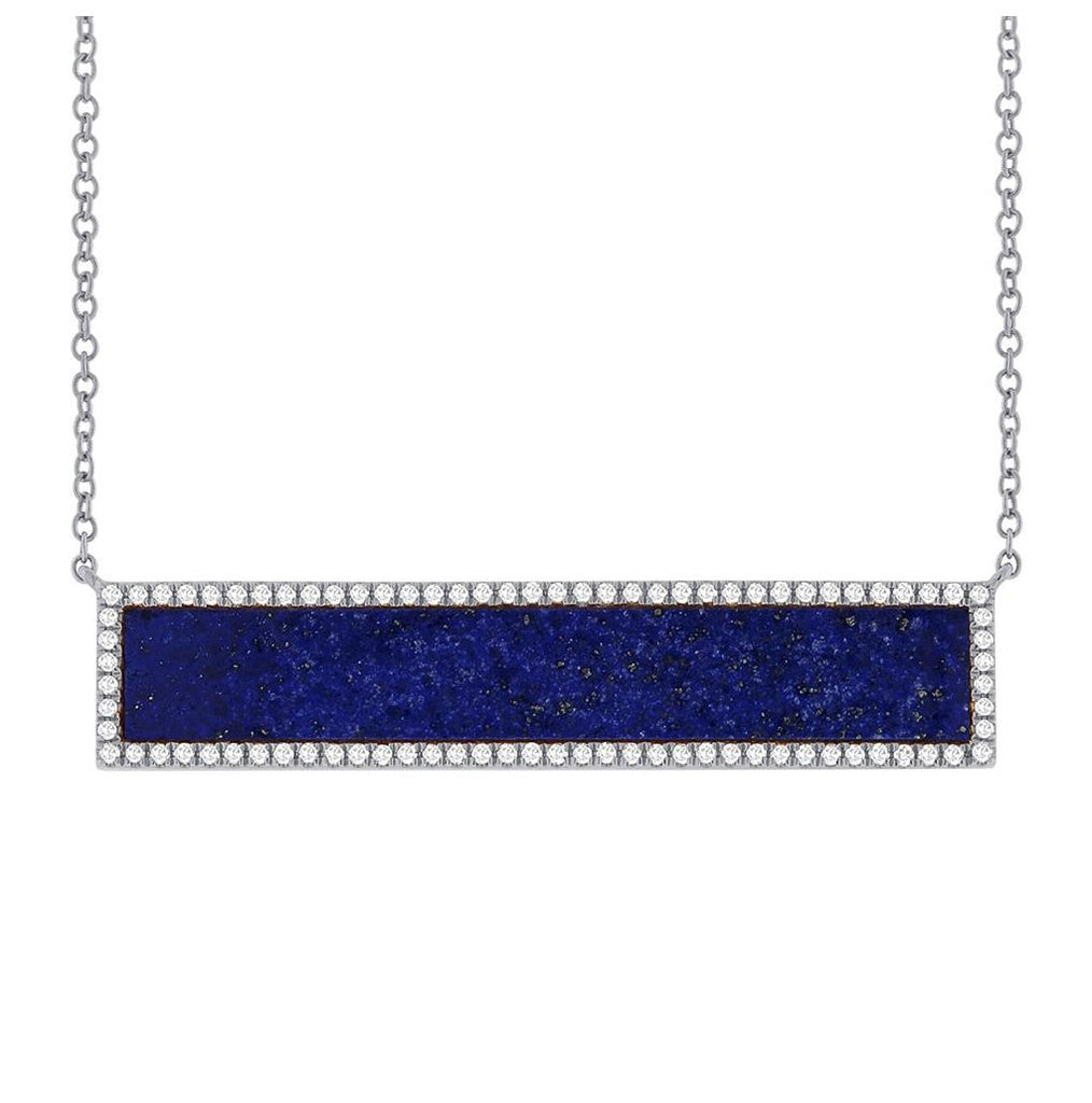 0.24 Ctw Diamond And 2.98 Ctw Lapis 14k White Gold Bar Necklace